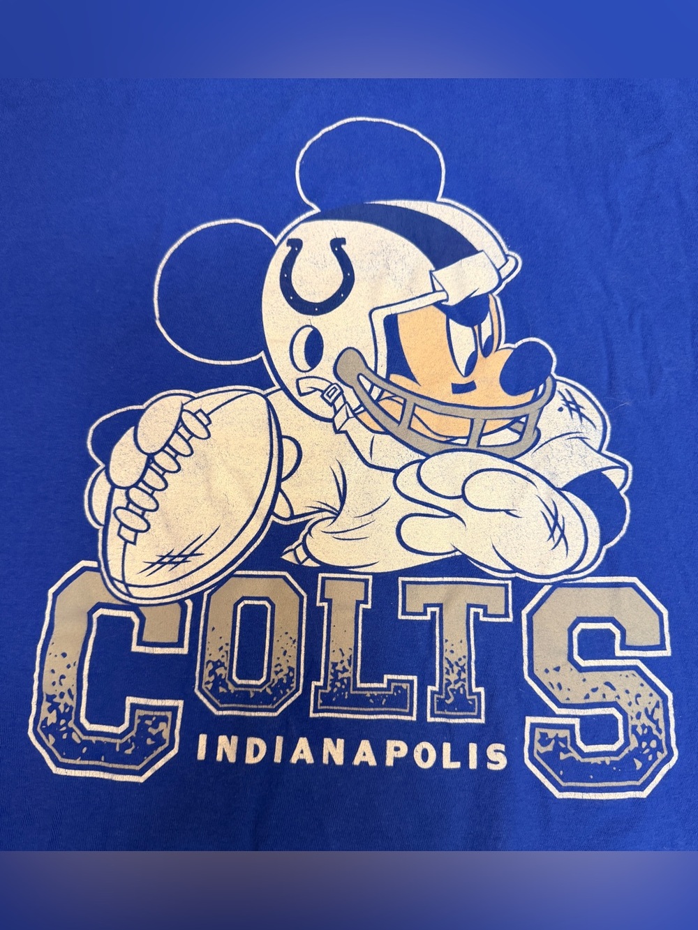 Men's Indianapolis Colts Junk Food Royal Disney Mickey Mouse QB T-Shirt Size 2XL